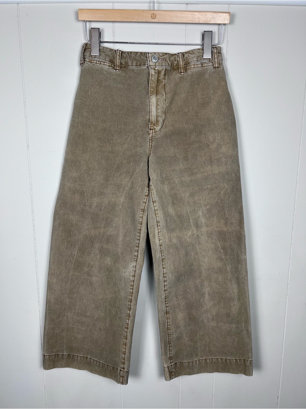 Pilcro Wide Leg Cropped Acid Wash Khaki Taupe Pants Barrell Balloon Leg Size 27